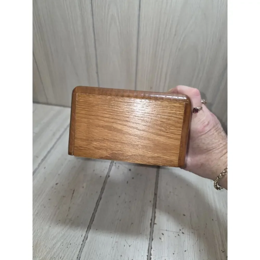 Vtg Oak Tissue Box Cover Dispenser Solid Wood Rectangle MCM Kleenex Farmhouse